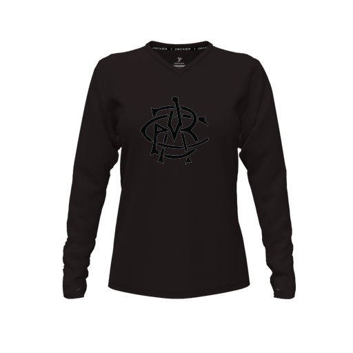 [CUS-DFW-TEES-CMF-VNK-LSL-BLK-FYXS-LOGO2] Comfort T-Shirt (Female Youth XS, Black, V Neck, Logo 2, Long Sleeve)