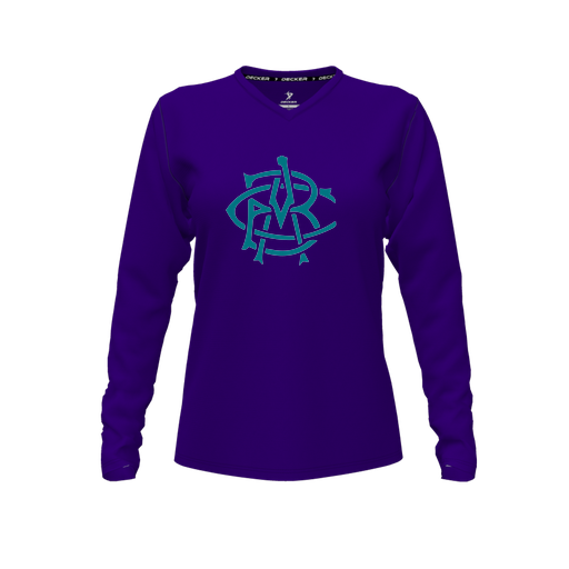 [CUS-DFW-TEES-CMF-VNK-LSL-PUR-FYXS-LOGO3] Decker Comfort T-Shirt (Female Youth XS, Purple, V Neck, Logo 3, Long Sleeve)