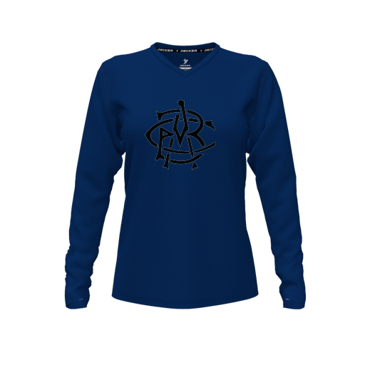 [CUS-DFW-TEES-PER-VNK-LSL-NVY-FYXS-LOGO2] Performance T-Shirt (Female Youth XS, Navy, V Neck, Logo 2, Long Sleeve)