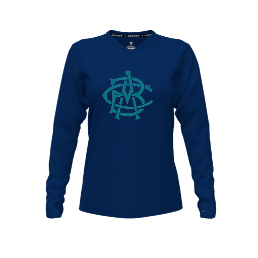[CUS-DFW-TEES-PER-VNK-LSL-NVY-FYXS-LOGO3] Performance T-Shirt (Female Youth XS, Navy, V Neck, Logo 3, Long Sleeve)