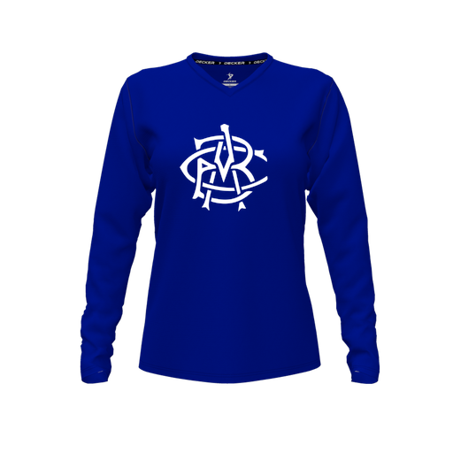 [CUS-DFW-TEES-PER-VNK-LSL-RYL-FYXS-LOGO1] Performance T-Shirt (Female Youth XS, Royal, V Neck, Logo 1, Long Sleeve)