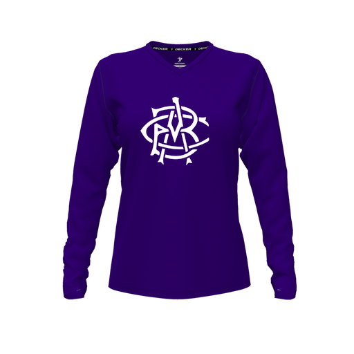 [CUS-DFW-TEES-PER-VNK-LSL-PUR-FYXS-LOGO1] Performance T-Shirt (Female Youth XS, Purple, V Neck, Logo 1, Long Sleeve)