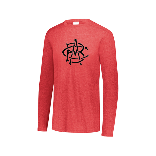 [3075.V96.XS-LOGO2] Decker Men's Tri-Blend T-Shirt - Long Sleeve (Adult XS, Red, Logo 2)